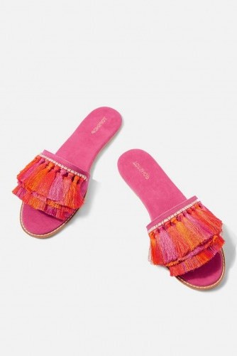 Topshop Heather Tassel Sandals | pink boho flats - flipped