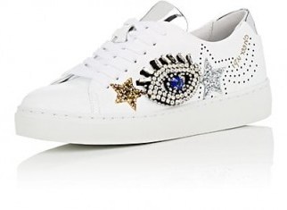 HELENA & KRISTIE Embellished Leather Sneakers | white jewelled trainers - flipped