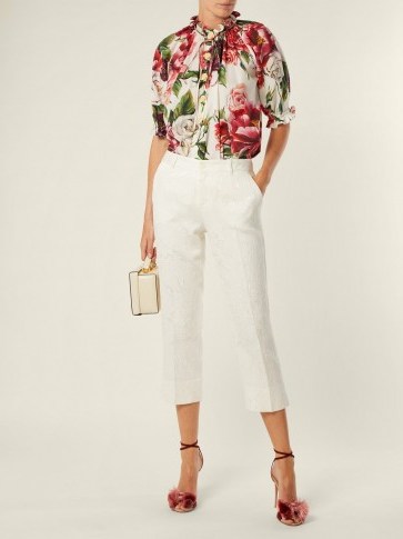 DOLCE & GABBANA High-rise floral-jacquard trousers ~ Italian tailored cropped leg pants - flipped
