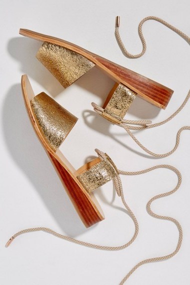 Hudson London Calia Metallic-Leather Sandals ~ strappy gold summer wedges - flipped