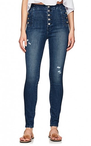 J BRAND Natasha Skinny Jeans Mid Blue ~ button detail denim skinnies