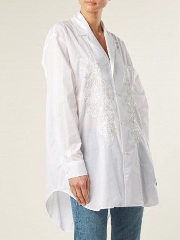 ETRO Jade sequin-embellished cotton shirt ~ oversized white statement shirts - flipped