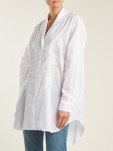 ETRO Jade sequin-embellished cotton shirt ~ oversized white statement shirts