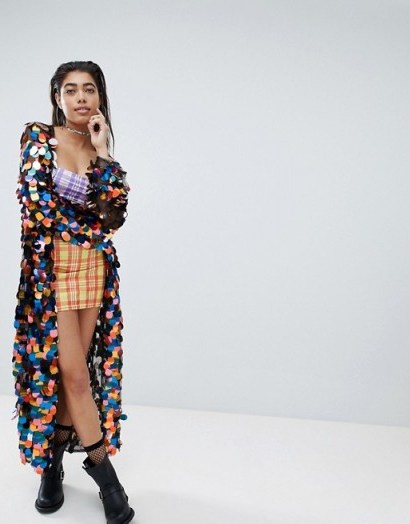 Jaded London Festival Maxi Kimono In Rainbow Sequins | long oriental style jackets - flipped