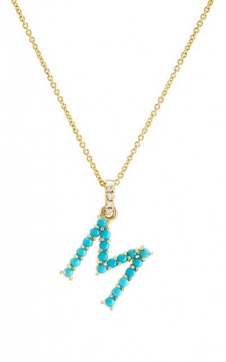 JENNIFER MEYER “M” Pendant Necklace ~ turquoise initial pendants ~ blue stone letter necklaces