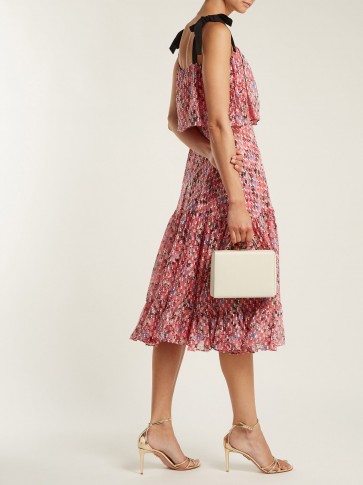 SALONI Jessie pink floral-print fil coupé silk-blend dress ~ shoulder strap ties