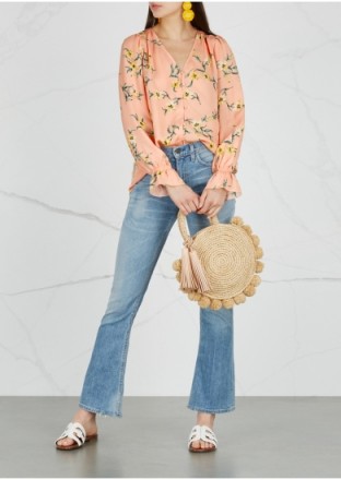 JOIE Bolona floral-print silk blouse in Peach | frilled cuff tops