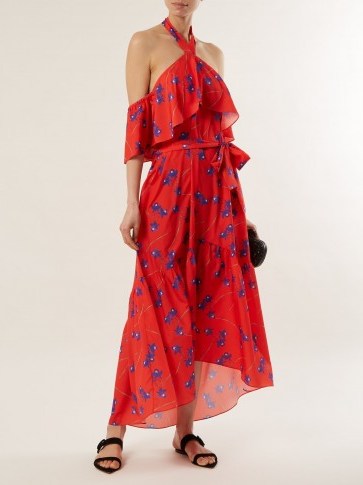 BORGO DE NOR Josephine off-the-shoulder crepe dress / red floral lightweight fabrics - flipped