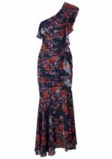 KEEPSAKE Need You Now floral-print chiffon gown / one shoulder / ruched waist