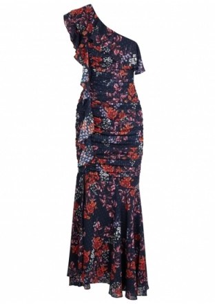 KEEPSAKE Need You Now floral-print chiffon gown / one shoulder / ruched waist - flipped
