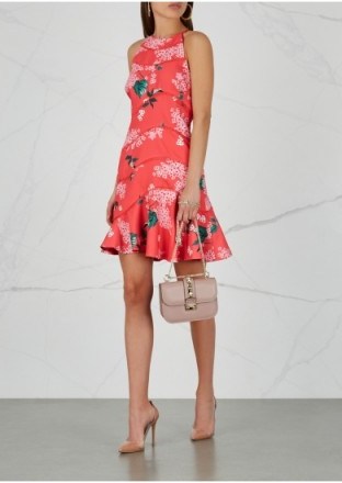KEEPSAKE Wild Thoughts floral-print mini dress in coral | frilled hemline | party fashion - flipped