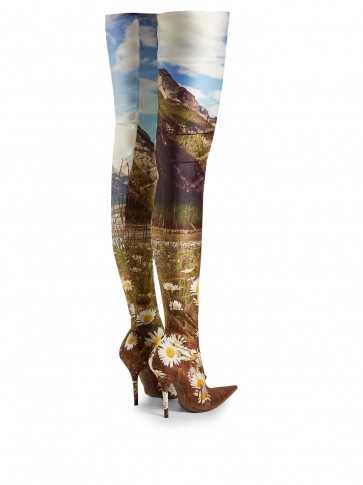 BALENCIAGA Knife over-the-knee boots ~ mountain landscape prints