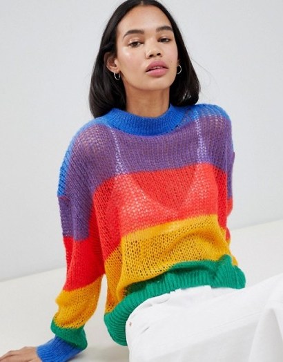 Lazy Oaf Rainbow Knitted Jumper – multicoloured – knitwear – sheer – oversized – slouchy - flipped