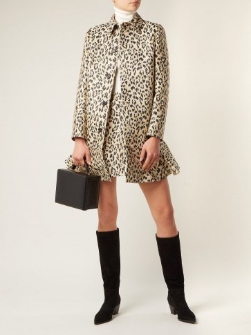 VALENTINO Leopard-print brocade coat – animal motif – frill hem - flipped