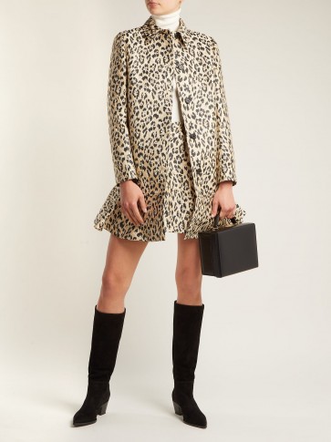 VALENTINO Leopard-print brocade coat – animal motif – frill hem
