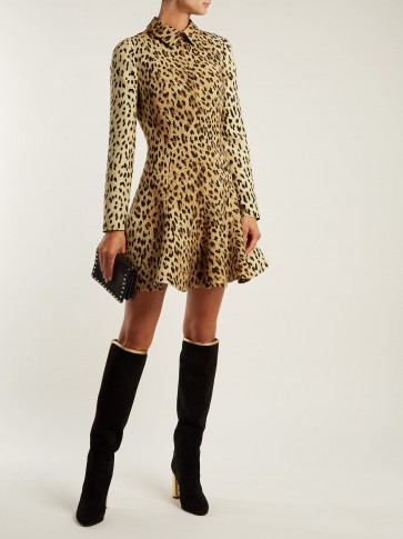 VALENTINO Leopard-print wool-silk crepe dress ~ glamorous fit and flare