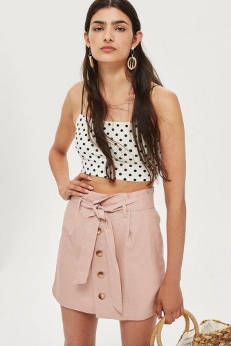 TOPSHOP Linen Button Paperbag Skirt in Dusty Pink - flipped