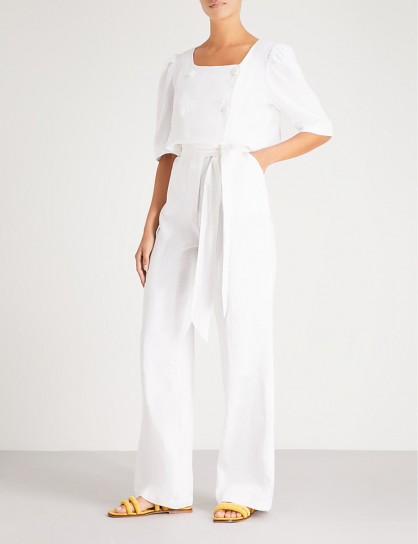 LISA MARIE FERNANDEZ Diana white linen jumpsuit | fresh summer style