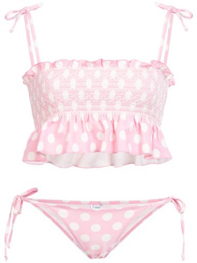 LISA MARIE FERNANDEZ pink and white polka dot smocked bikini - flipped