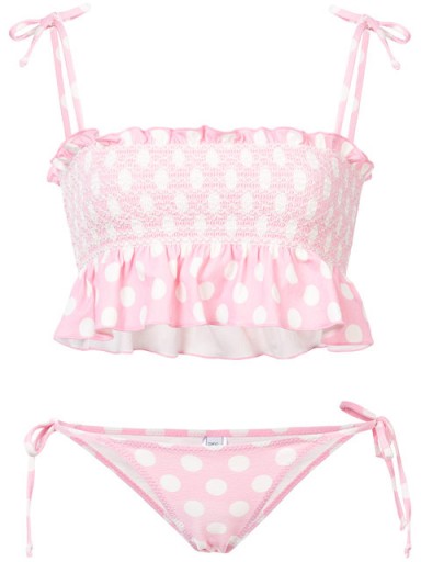 LISA MARIE FERNANDEZ pink and white polka dot smocked bikini
