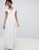 Little Mistress allover broderie plunge front maxi dress in white – going out fashion – summer evening look