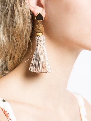 LIZZIE FORTUNATO JEWELS tassel drop earrings in sand | fringed boho jewellery - flipped