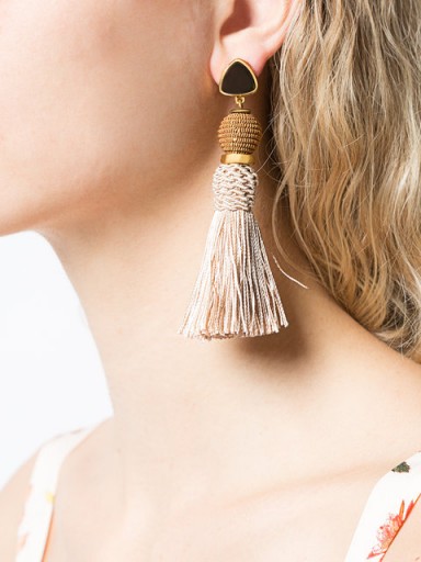 LIZZIE FORTUNATO JEWELS tassel drop earrings in sand | fringed boho jewellery
