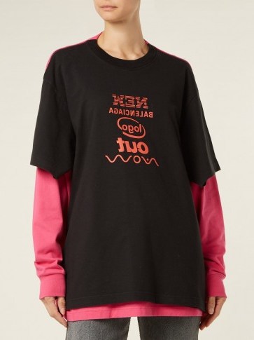BALENCIAGA Logo-print cotton t-shirt / slogan tee - flipped