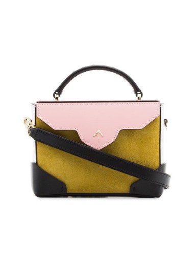 MANU ATELIER yellow and bubblegum Micro Bold suede cross-body bag ~ small colour block handbags