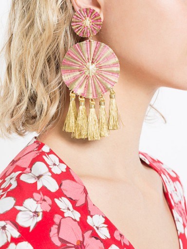 MERCEDES SALAZAR large tassel earrings ~ pink and gold fringed jewellery - flipped