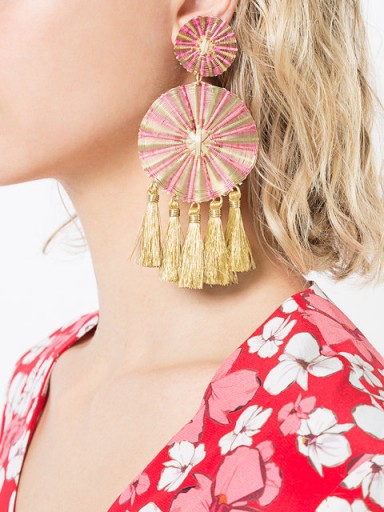 MERCEDES SALAZAR large tassel earrings ~ pink and gold fringed jewellery