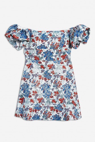 Topshop Metallic Floral Jacquard Mini Dress | off shoulder summer style