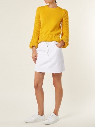 RE/DONE ORIGINALS Mid-rise white denim mini skirt ~ frayed hemline - flipped