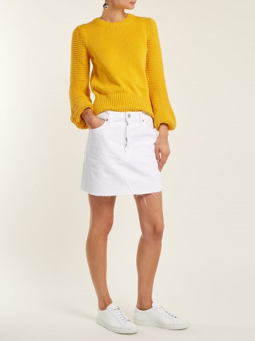 RE/DONE ORIGINALS Mid-rise white denim mini skirt ~ frayed hemline