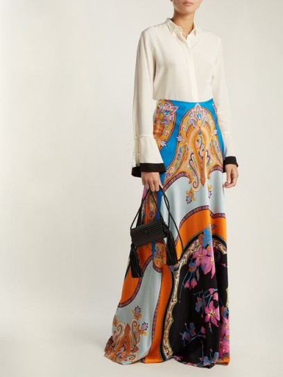 ETRO Milano crepe high-rise maxi skirt ~ bold mixed prints