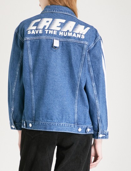 MINI CREAM Save The Humans stretch-denim jacket ~ slogan prints