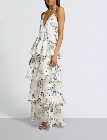 MISSGUIDED Floral-print crepe maxi dress white