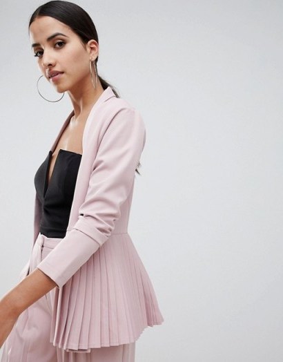 Missguided Pleated Blazer in Nude - flipped