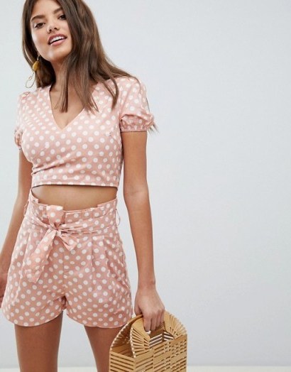 Missguided Polka Dot Wrap Front Top & Shorts Co-Ord – vintage style summer outfits - flipped