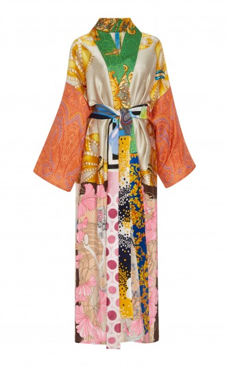 Rianna + Nina M’O Exclusive Belted Printed Silk-Satin Robe ~ long oriental style coats