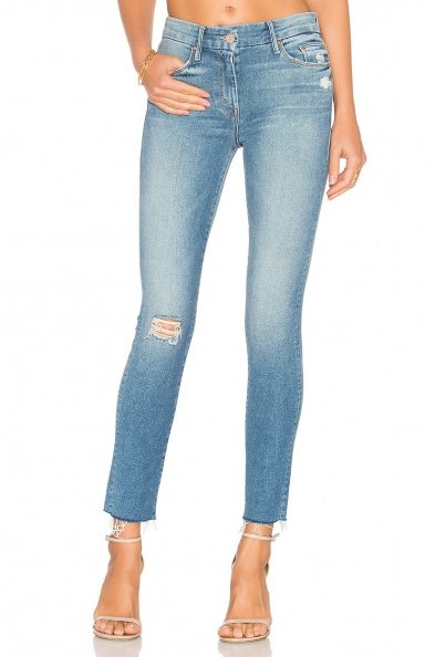 MOTHER THE LOOKER ANKLE FRAY in Love Gun | blue distressed denim jeans - flipped
