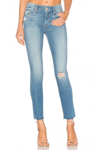 MOTHER THE LOOKER ANKLE FRAY in Love Gun | blue distressed denim jeans