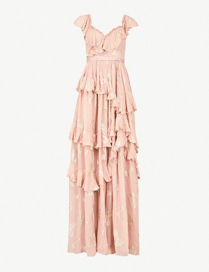 NEEDLE AND THREAD Butterfly embroidered chiffon gown in vintage rose ~ pink summer event dresses - flipped