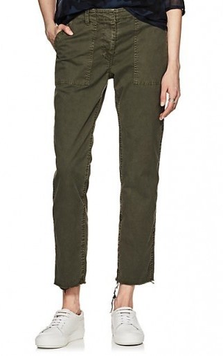 NILI LOTAN Jenna Cotton Twill Crop Pants | dark-green trousers - flipped