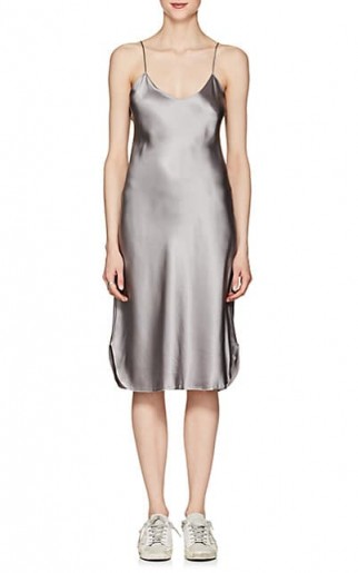 NILI LOTAN Grey Silk Charmeuse Midi-Slipdress | curved hem cami dress