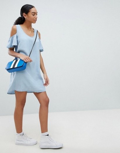 Noisy May Cold Shoulder Denim Shift Dress – casual summer style - flipped