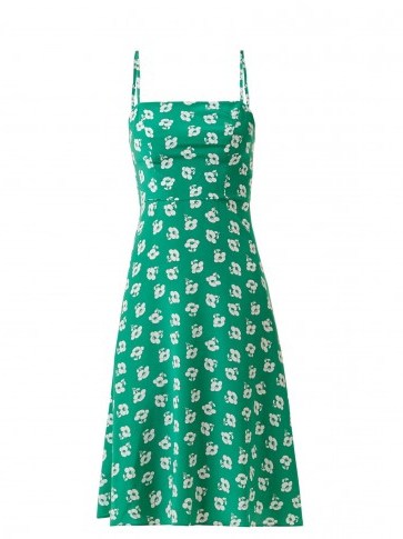 HVN Nora floral-print silk slip dress | green cami sundress - flipped
