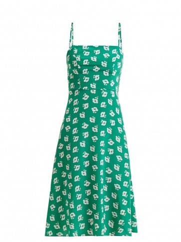 HVN Nora floral-print silk slip dress | green cami sundress