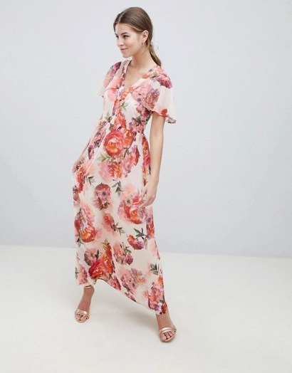 Oasis Rose Print Angel Sleeve Maxi Dress / summer occasions - flipped