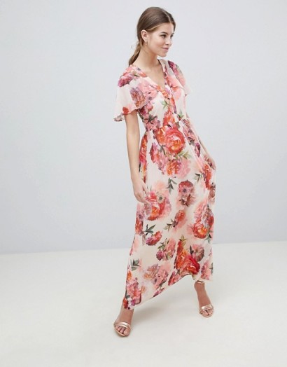 Oasis Rose Print Angel Sleeve Maxi Dress / summer occasions